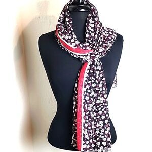 Calvin Klein Chiffon Scarf, Black & Maroon w/White Flowers, Pink Stripe, 60x24